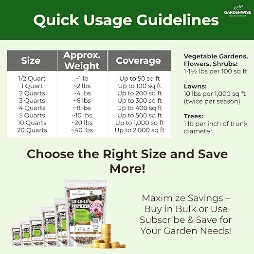 13-13-13 Slow Release Granular Fertilizer – All Purpose Plant Food 13 13 13 for Outdoor Grass, Vegetables, Roses, Flowers, Shrubs, Trees. Lawns, Gardens, Potted Plants (3 quarts)