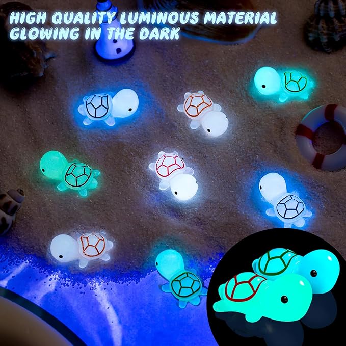 50PCS Luminous Mini Resin Turtles Sea Turtles Figurines Glow in The Dark, Cute Tiny Turtles Bulk for Cake Toppers Ocean Animal Theme Decor Garden Micro Landscape DIY Hidden Game (6 Colors)