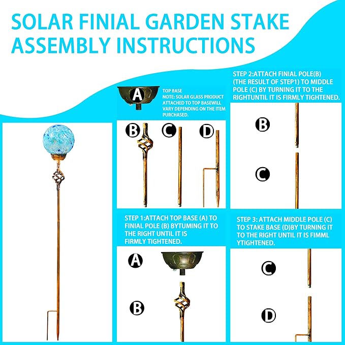 Garden Solar Lights, Decorative LED Honeycomb Glass Ball Garden Stake, Glass and Metal Outdoor Decoration, 4 x 31 Inch (Light Blue)