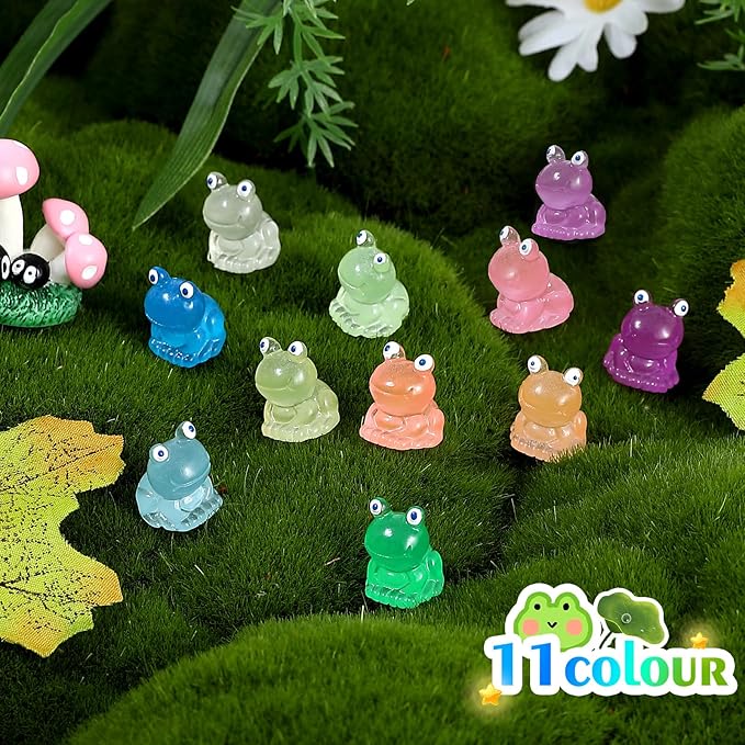 165 Pcs Luminous Mini Resin Frogs Glow in The Dark 11 Colors Mini Animals Miniature Figurines for Fairy Garden DIY Landscape Craft Accessories Ornament and Dollhouse Birthday Party Favors