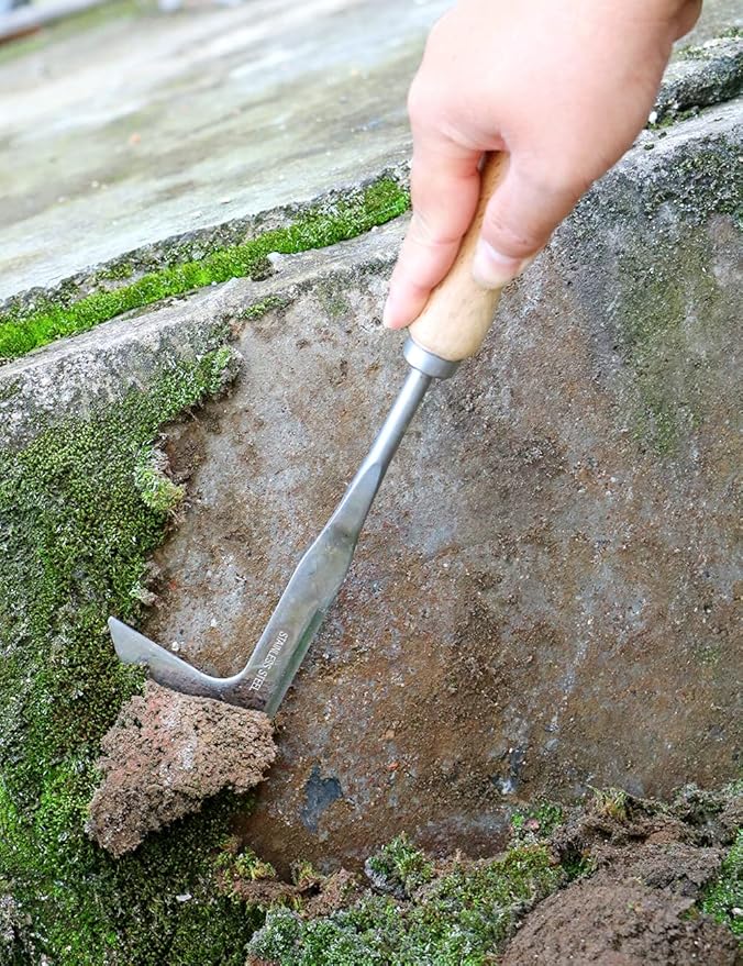 2 Pack Weed Puller, Manual Hand Weeder Paver, Stainless Steel Crevice Weeding Digger Tool, Paving Brick Moss Removal, L-Shape Gardening Crack Sickle for Sidewalk, Patio, Lawn Edger and Driveway