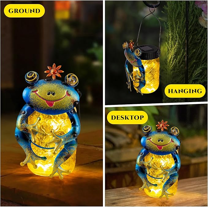2 Pack Frog Solar Lantern,Jar Solar Lanterns Outdoor Waterproof Frog Hanging Solar Lantern,Outdoor Solar Lanterns with String Light for Garden Table Decor