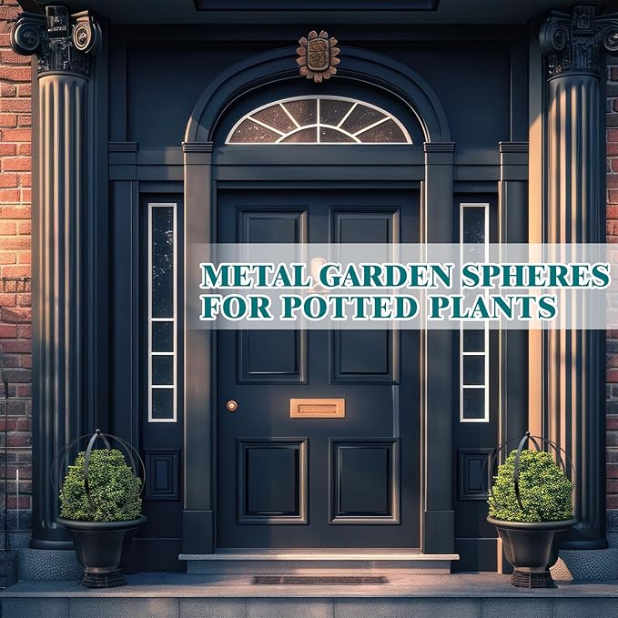 2 Pcs Large Metal Circle Trellis Garden Obelisk Sculpture Globe Trellis for Climbing Plants Outdoor Potted Round Planter Trellis Garden Decor for Patio Doorway Black 18.50 x14.96''