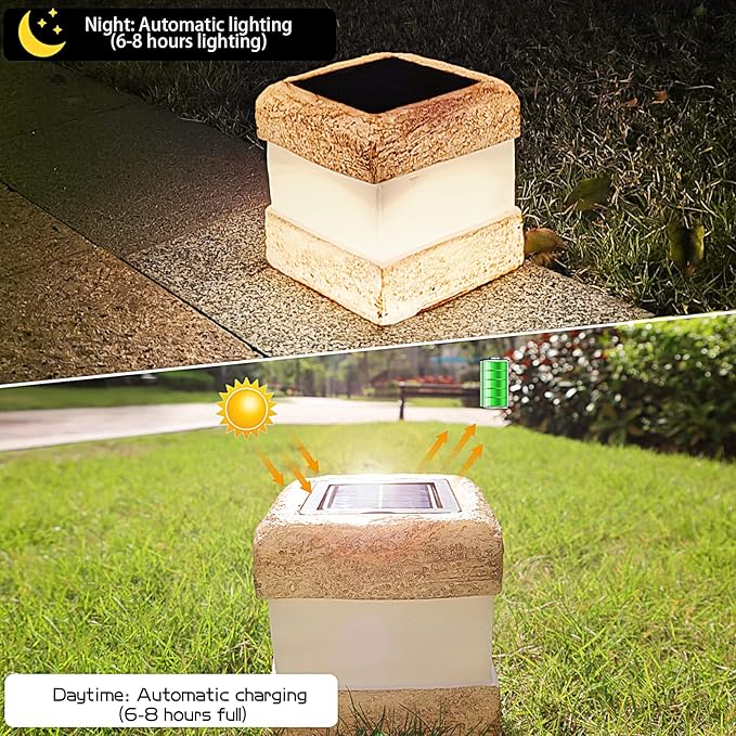2 Pack Solar Garden Lights, Fake Rock Lights for Outdoor Pathway Yard, Solar Waterproof Decorative Rocks Lantern for Landscape Decor Brown