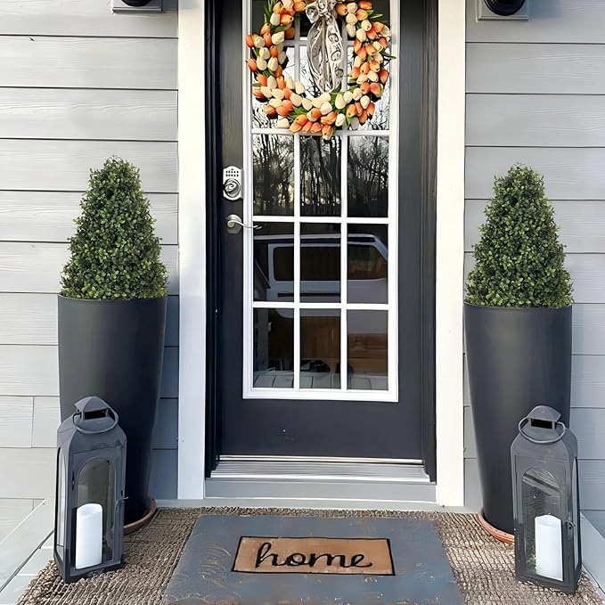 30" Boxwood Topiary Trees Artificial Outdoor Set of 2, UV Resistant Faux Plants for Front Porch Planters, Realistic Cone-Shaped Fake Bushes & Shrubs, 2.5ft Evergreen Decoration