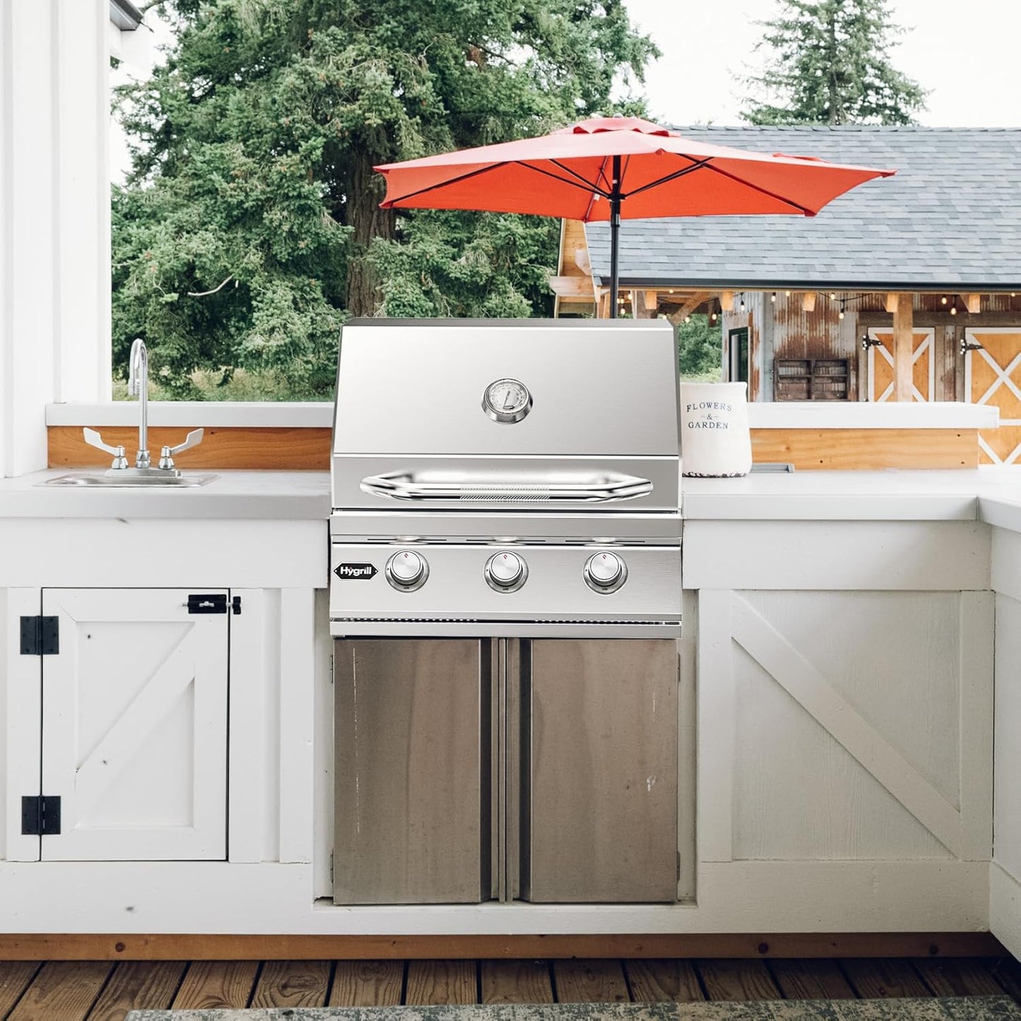 Hygrill Heavy Duty 3-Burner Built In Grill, Stainless Steel Grill Head for Outdoor Kitchen, Liquid Propane