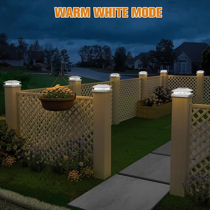 APONUO Solar Post Cap Lights for 4x4 Wood & Vinyl Posts, IP44 Waterproof Cool White LED 4x4 Post Solar Lights, Outdoor Garden Patio Yard Decor, 6 Pack (White)