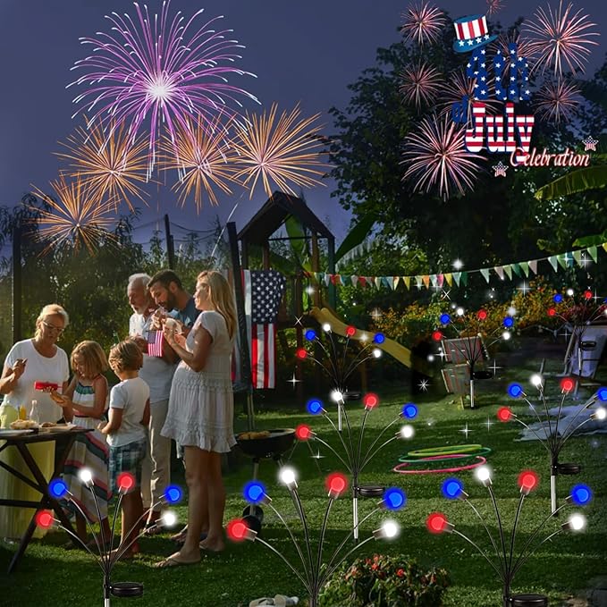 Albelt 2024 6pack Solar American Flag Lights - Solar Firefly Lights Outdoor 36LED Waterproof of The United States for Memory Day, Independence Day, National Day Decoration (Red+White+Blue)