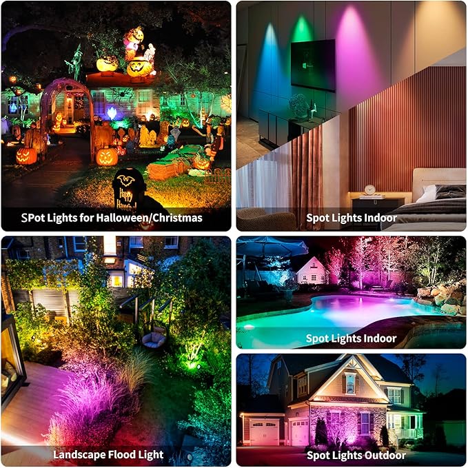 Halloween Outdoor Spotlights, 2 in 1 Smart 15W Color Changing Landscape Lights RGB Landscape Lighting Waterproof Spot Lights Outdoor for Yard Garden Patio Lawn Decoration, 2Pack