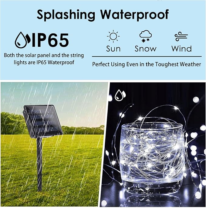 (Cool White ⇋ Multicolor) Solar Christmas String Lights Outdoor, 2-Pack 80FT 200 LED Waterproof Silver Wire, Solar Twinkle Lights with 8 Modes Solar Fairy Light for Tree Garden Wedding Christmas Decor