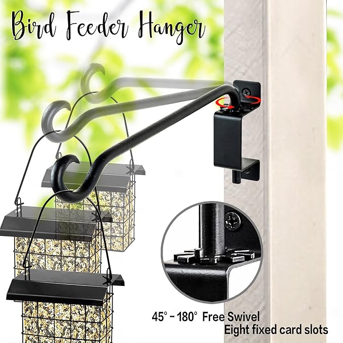 AJART Bird Feeder Hangers Outdoor: Swivel Hanging Plant Bracket for Indoor Wall Mount 12 Inch - 2 Pieces Hummingbird Feeder Hook for Flower Basket