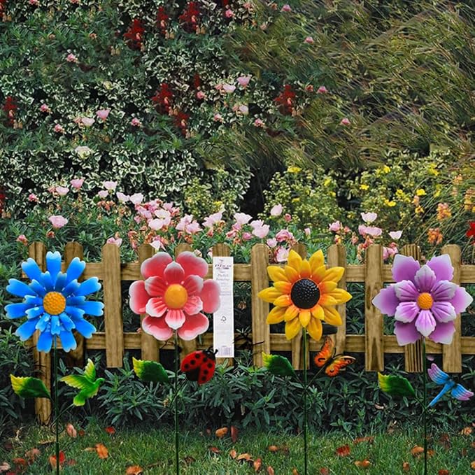 4 Pack Outdoor Solar Lights,Outdoor Waterproof Metal Art Stick Flowers,Garden Decor for Women Mom Grandma Halloween Hanging Metal Stakes Lights for Garden,Lawn,Patio