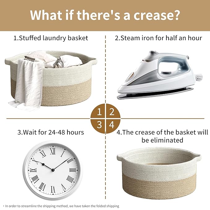 125L Extra Large Blanket Basket, 25" x 16", Jumbo Laundry Woven Baskets Decorative Home, Cotton Rope Basket with Handles, Baby Toy Baskets for Storage, White & Brown