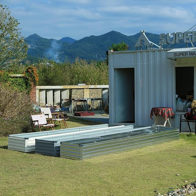 2 Pack 12x2x1FT Galvanized Raised Garden Beds Kit Outdoor Metal Gardening Planter Box for Vegetable Elevated Flower Herbs,Gray