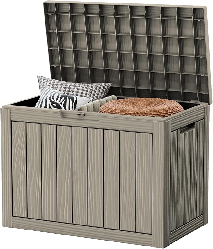 45 Gallon Patio Storage Box - Waterproof Deck Box for Outdoor Toys, Space-Saving Resin Chest with Lock for Cushions & Pool Gear, UV-Resistant, Ash Grey