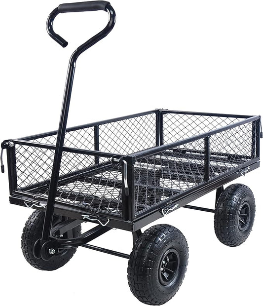400 Lbs Capacity Mesh Steel Garden Cart Folding Utility Wagon with Removable Sides Multi-Purpose