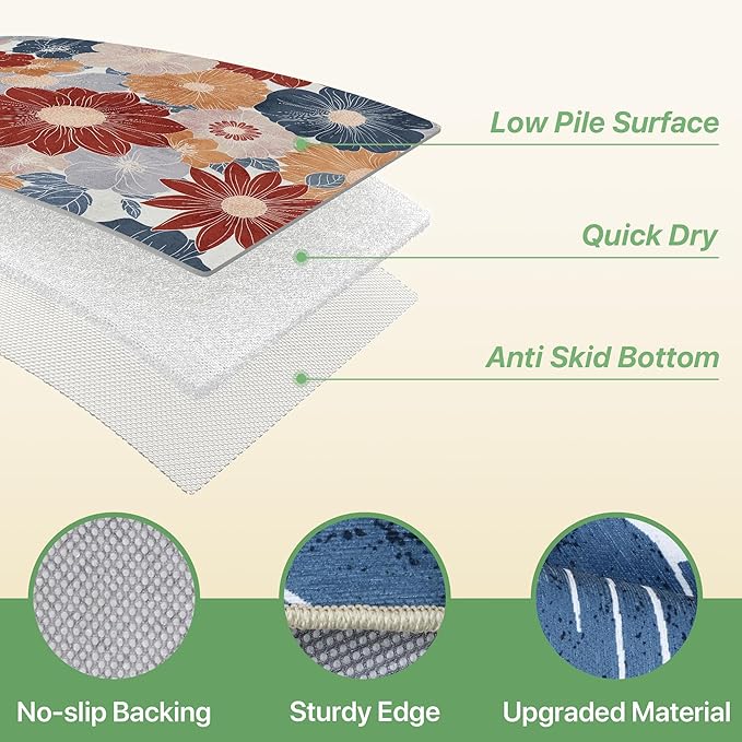 GENIMO Indoor Outdoor Area Rug 8' X 10' Waterproof, Washable Patio Rug Non Shedding, Easy Cleaning Floral Outdoor Carpet for Living Room, Bedroom, Dining Room, Balcony, Backyard, Deck, RV, Red Blue