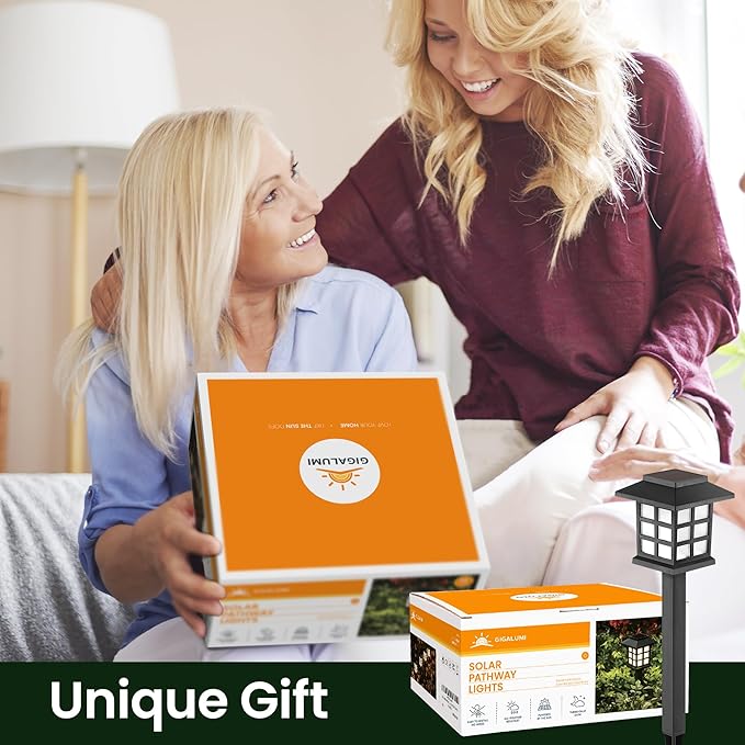 GIGALUMI Solar Outdoor Lights，16 Pack LED Solar Lights Outdoor Waterproof, Solar Walkway Lights Maintain 10 Hours of Lighting for Your Garden, Landscape, Path, Yard, Patio, Driveway