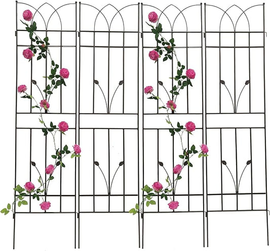 4 Pack Metal Garden Trellis 71" Black Fence Rustproof Garden Trellis for Climbing Plants Support Roses Flower Outdoor Lawn, Brown