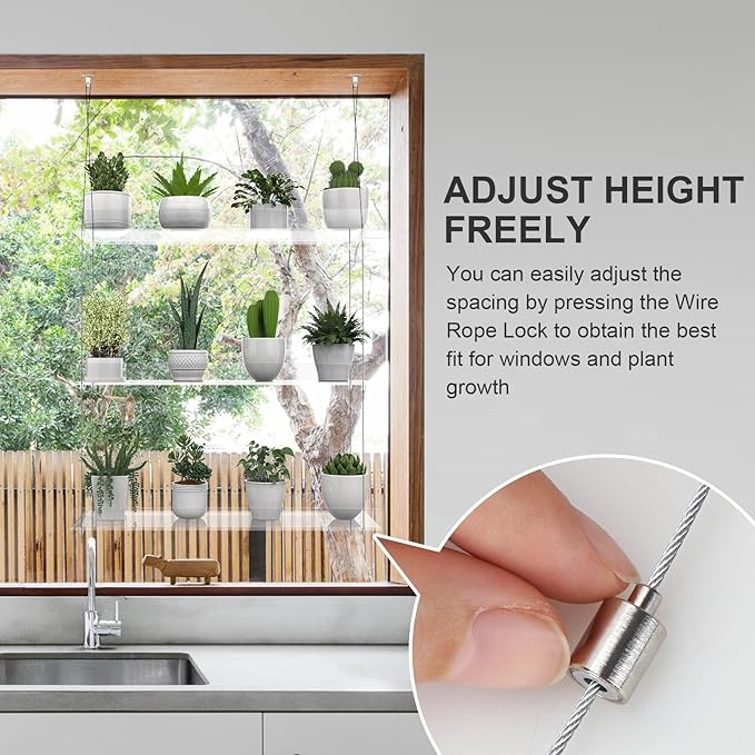 3-Tier Hanging Clear Plant Shelves for Windows, Acrylic Window Wall Plant Stand Shelf for Kitchen Indoor Gardens, Flower, Succulents, Herb, Seedling Organization, and Pots Display, 16 Inch per Tier
