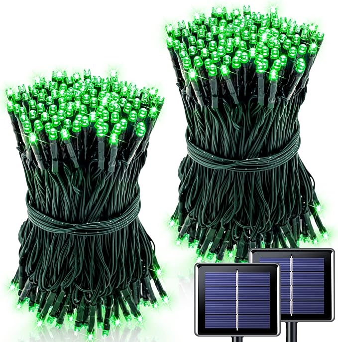 2 Pack Green Solar Lights Outdoor - Outdoor,Waterproof,8 Modes, Each 42.7 FT 100 LED Green String Lights for St Patrick's Day Tree Garden Patio Christmas Decorations