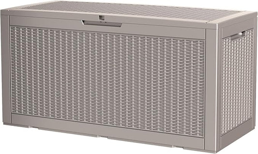 100 Gallon Storage Box, Waterproof Resin Deck Box with Hydraulic Piston Design, Lockable Storage Bench for Package Delivery, Storage Bin for Patio Cushions, Garden Tools, Grey