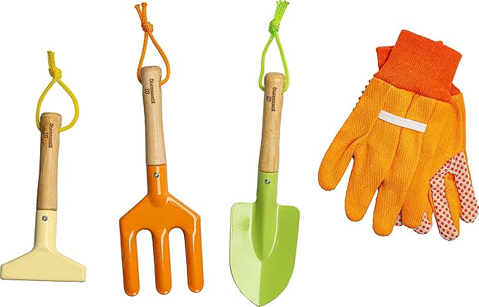 Gardening Set, Tool Kit, for Kids, STEM, Includes Tote Bag, Spade, Watering Can, Rake, Fork, Trowel and Gloves (Sunshine)