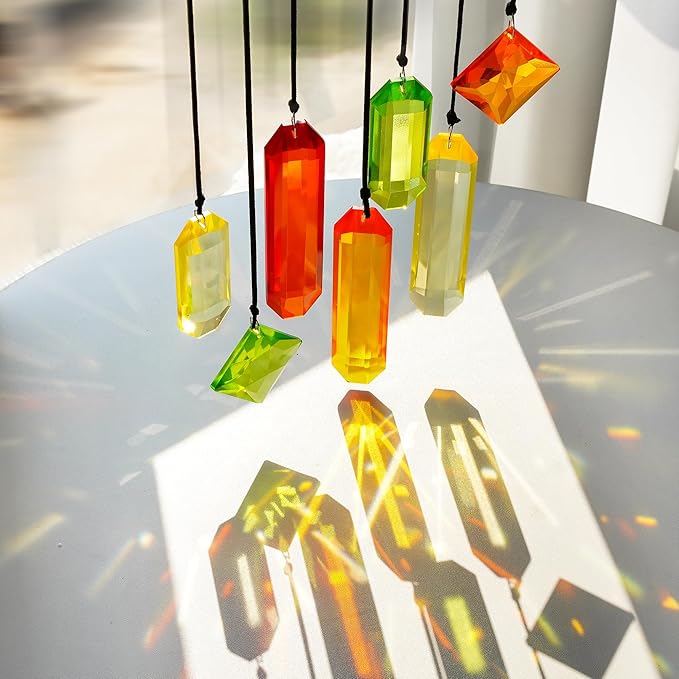 HDCRYSTALGIFTS 7PCS Sun Catchers Crystals Hanging Ornament,Christmas Decorations,Rainbow Prisms Hanging Crystals for Window Indoor Garden Decor (Season Design)