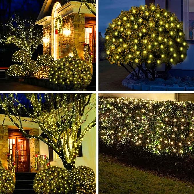 6Ftx4Ft LED Christmas Net Lights Green Wire,Connectable UL Certified Waterptoof Net Lights for Bushes Trees Shurb Garden Outdoor Christmas Decorations
