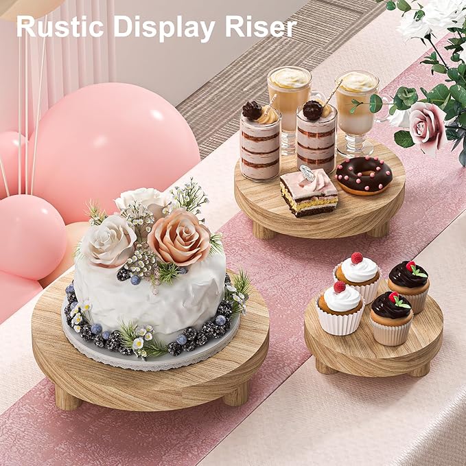 3 Pcs Wood Plant Stand Indoor Outdoor, Round Wood Riser for Decor 6/8/10" Wooden Stool Display Stand Flower Pot Holder Small Planter Tray Modern Potter Decorative for Desktop Counter Room (Natural)