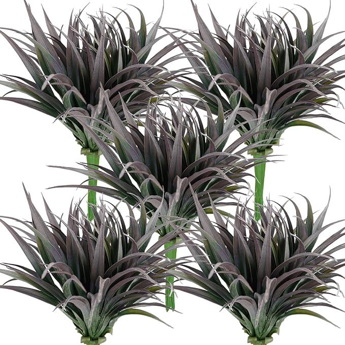 32 Pcs Artificial Grass Fake Plants 17.3in Outdoor Plants UV Resistant Faux Greenery Stems Fake Grass for Home Window Garden Office Patio Pathway Front Porch Halloween Décor Green & Black