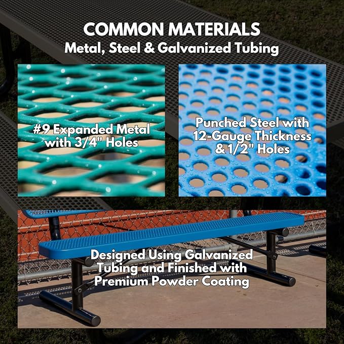 Heavy-Duty Portable Outdoor Bench Thermoplastic Coated, Expanded Metal, Commercial-Grade Seating, Made in America (Portable Without Back, 6 Ft, Dark Blue)
