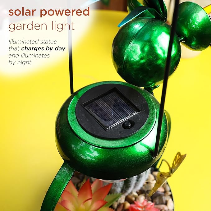 Alpine Corporation LYT292SLR-HH Solar-Powered Metal Heron w/Garden Enclosed LED Light Decor, Solar Patio Decor, 16''H, Green