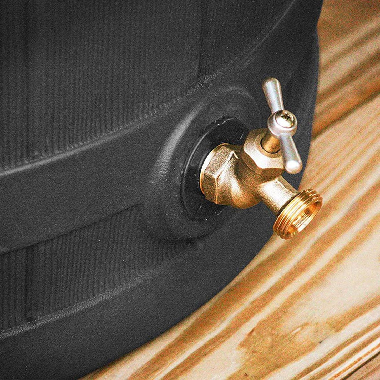 Good Ideas Rain Wizard 50 Gallon Plastic Outdoor Home Rain Barrel Water Storage Collector with Brass Spigot and Flat Back Design, Black (4 Pack)