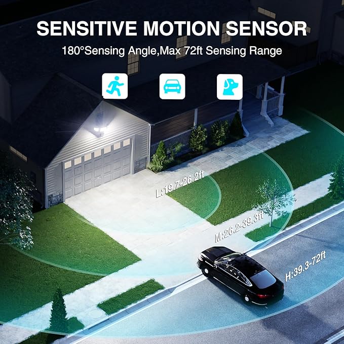 85W LED Security Lights Motion Sensor Light Outdoor, 8500LM Dusk to Dawn, IP65 Waterproof, 6500K, 3 Head Motion Detected Flood Light, Floodlight for Outside, Garage, Yard, Porch (Brown)