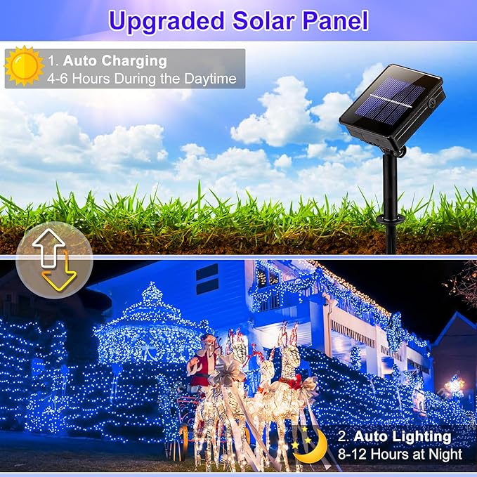 2 Pack Solar String Lights for Outside, Each 79Ft 240LED Solar Lights Outdoor, 8 Modes Waterproof Solar Powered Fairy Twinkle Lights for Backyard Patio Tree Party Garden Decoration, Blue