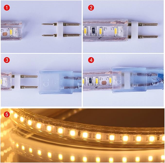 5050-60 Type AC 110-120V LED Strip Lights, Flexible/Waterproof/Dimmable/Multi-Modes LED Rope Light + 23 Keys Remote for Home/Garden/Building Decoration (16.4ft/5m, Warm White 3500K)