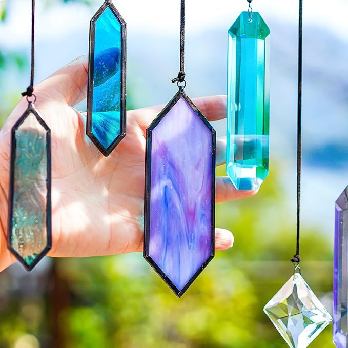 HDCRYSTALGIFTS Set 7 Crystal Blue Dreams Sun Catchers Window Hanging Ornaments Stained Glass Suncatchers Kit for Window Indoor Home Garden Decor