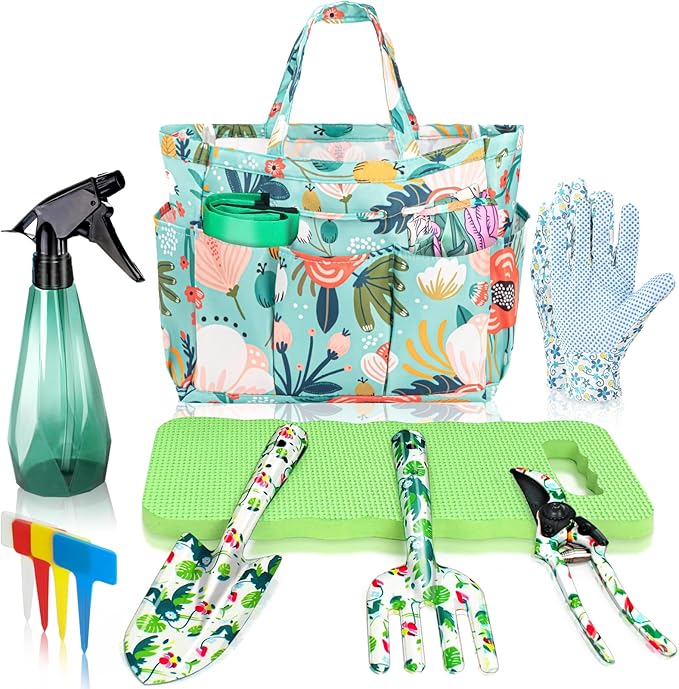 Garden Tool Set 10 Pcs, Heavy Duty Gardening Hand Tools with Garden Tool Bag, Mom Gifts for Mothers Day, Gardening Gifts for Women Garden Lover, Birthday Christmas Thanksgiving for Mom Grandma