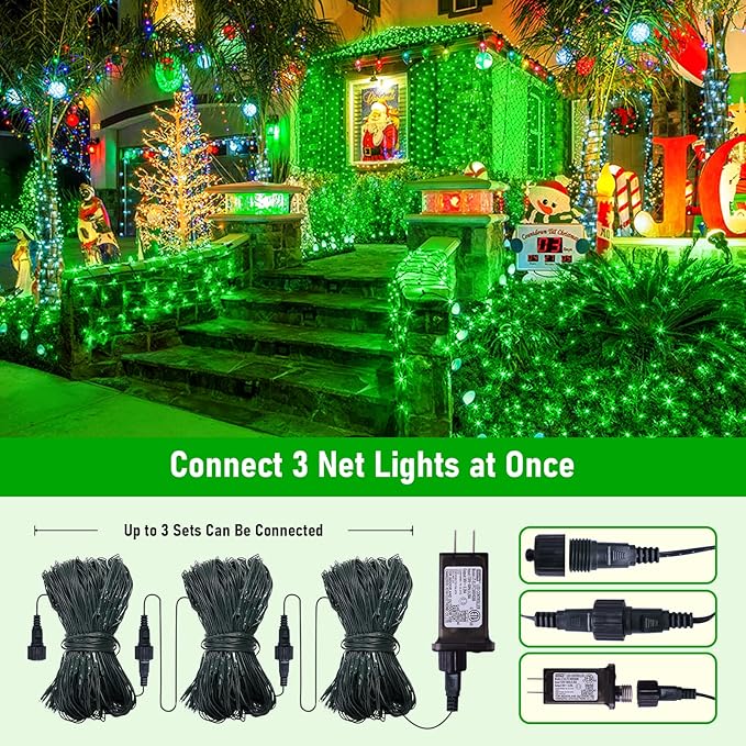 Green Christmas Net Lights Outdoor, 360 LED Plug-in With Remote, 12x5 Ft Extendable 8 Modes Waterproof Net With Green Wire for Bushes Gazebo Lawn Patio Garden Tree