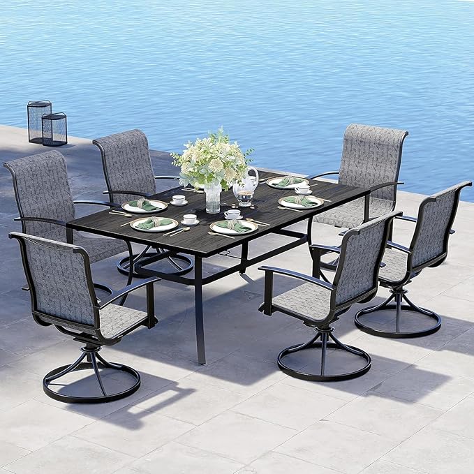 Grand patio Outdoor Swivel Dining Chairs 6-Piece Patio Dining Chair Set Mesh Sling Patio High Back Swivel Rockers, Black & Grey Plaid