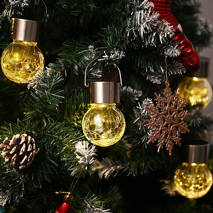 GIGALUMI Solar Lights Outdoor Waterproof ,12 Pack Solar Hanging Lights Garden Decor,Gifts for Women Mom Grandma,Solar Outdoor Lights Lantern Cracked Glass for Yard, Fence, Tree(Warm White)