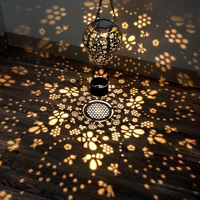 4-Pack Bee Decor Hot Air Balloon Solar Lantern – Outdoor Decorative Hanging Light for Garden Yard Patio Porch Lawn and Pathway – Unique Housewarming, Birthday Gift for Women Mom Grandma