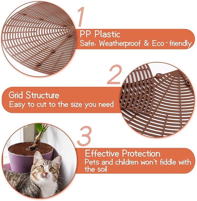 3 Pcs Plant Pot Grid Cover Protectors from Animals- Diameter 20.8" Cuttable Flower Pot Cover with 36 Stakes, Keep Cats Out of Potted Plants, Cat Digging Stopper Baby Safety Soil Cover for Indoor