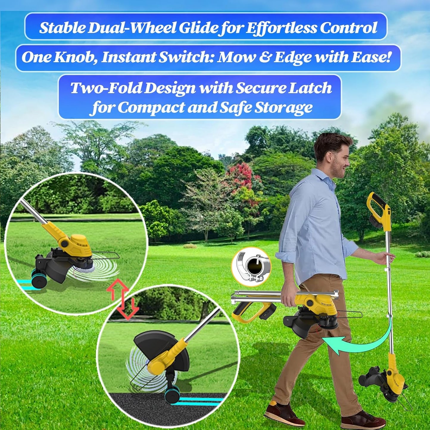 20000 RPM(6.0AhX2) Electric Weed Wacker,Dual-Durable-Line,Metal Blades,Wheel,4-in-1 Battery Powered Weed Eater Cordless+String Trimmer+Edger Lawn Tool+Brush Cutter,Weed Whacker