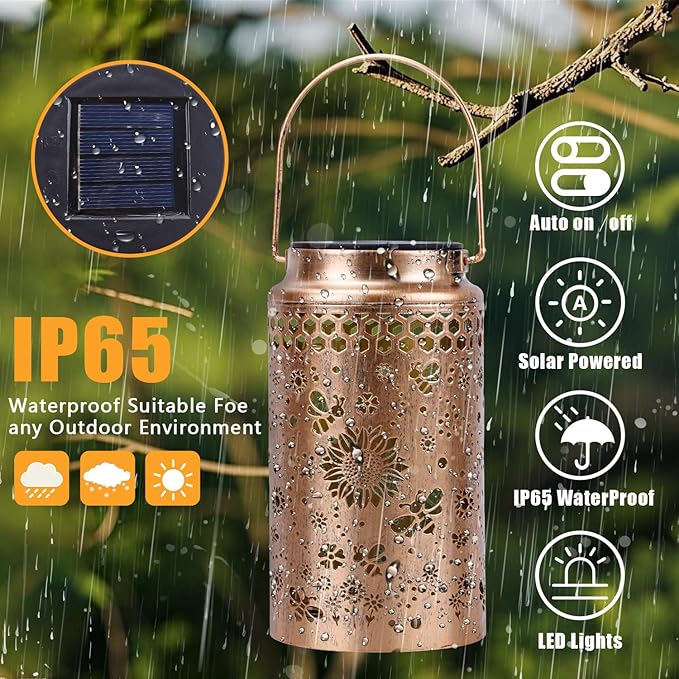 2 Pack Bee Solar Lanterns Outdoor Waterproof, Metal Hanging Lights Decorations for Garden Yard Lawn Patio, Bee Gifts for Women Mom Grandma Aunt Mother in Law Christmas