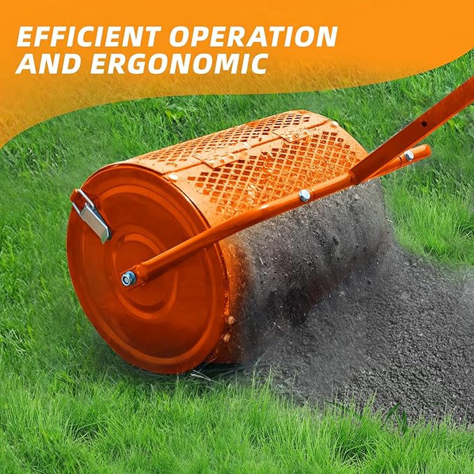 Heavy-Duty Compost Spreader for Lawn,Peat Moss Spreader,Fertilizer Spreader Roller with Adjustable Handle,Manure Spreaders for for Lawn Top Dressing,Seedling,Top Soil,Heavy Duty Metal Mesh Lawn Roller