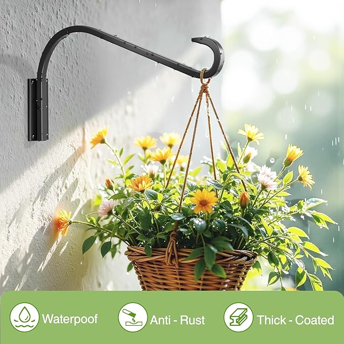 16 Inch 1 Pack Plant Hanger for Indoor/Outdoor Wall Mount - Heavy Duty Hanging Plant Holder & Bird Feeder Hook, Decorative Black Metal Wall Hangers for Plants, Flower Baskets