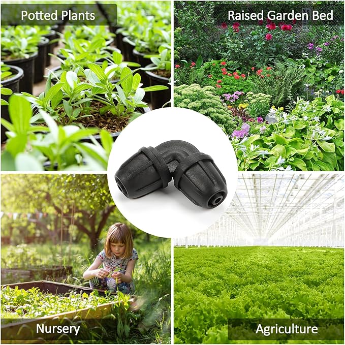 1/4 Inch Drip Irrigation Elbow Fittings, 25 Pieces 1/4'' Drip Line Barbed Locked Elbow Connectors for 1/4 Inch Irrigation Tubing Anti-leak 90 Degree Elbow for Garden Drip Sprinkler Systems