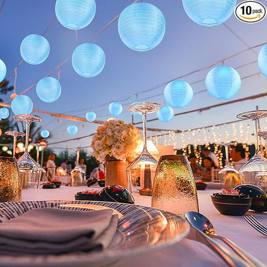 10 Pack Outdoor Silk Lanterns Decorative, 10inch Waterprooof Outside Indoor Chinese Hanging Round Lanterns for Weddings, Birthdays, Parties Decoration(Blue)